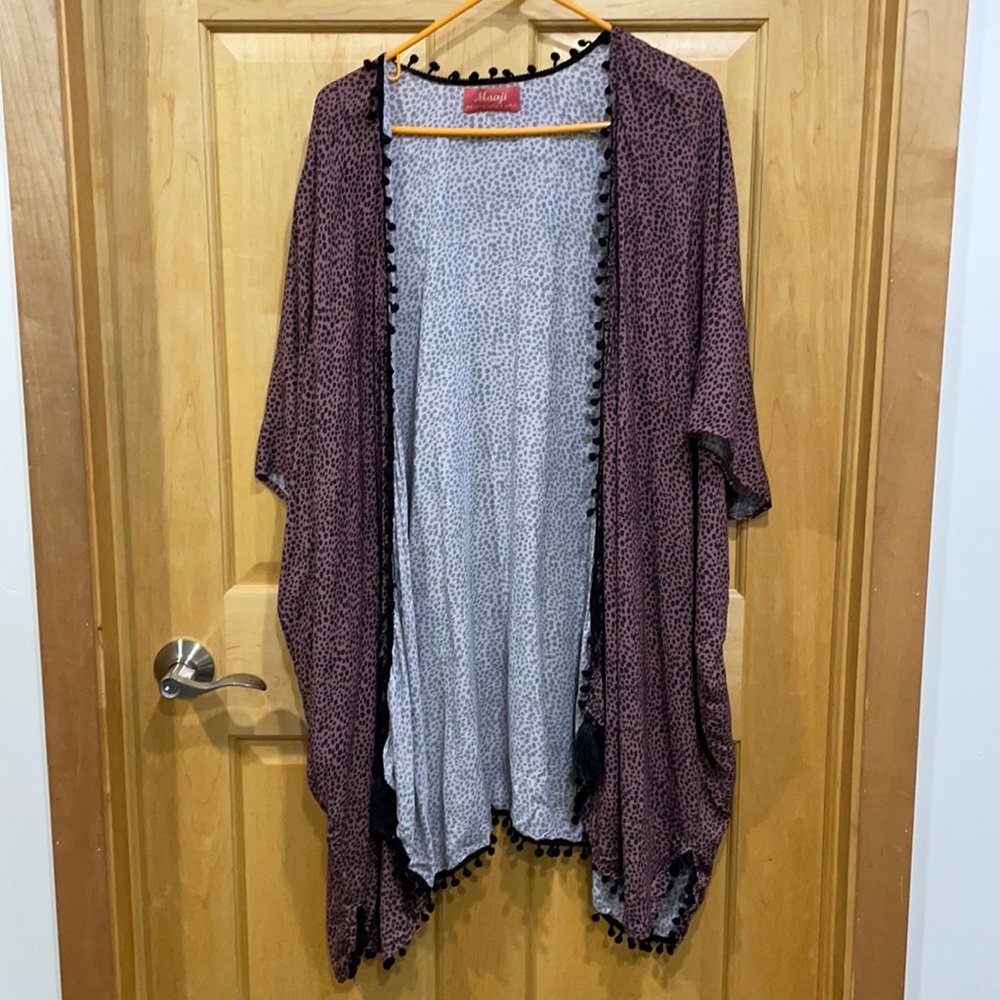 Maaji pool cover up kimono pinkish brown pom pons